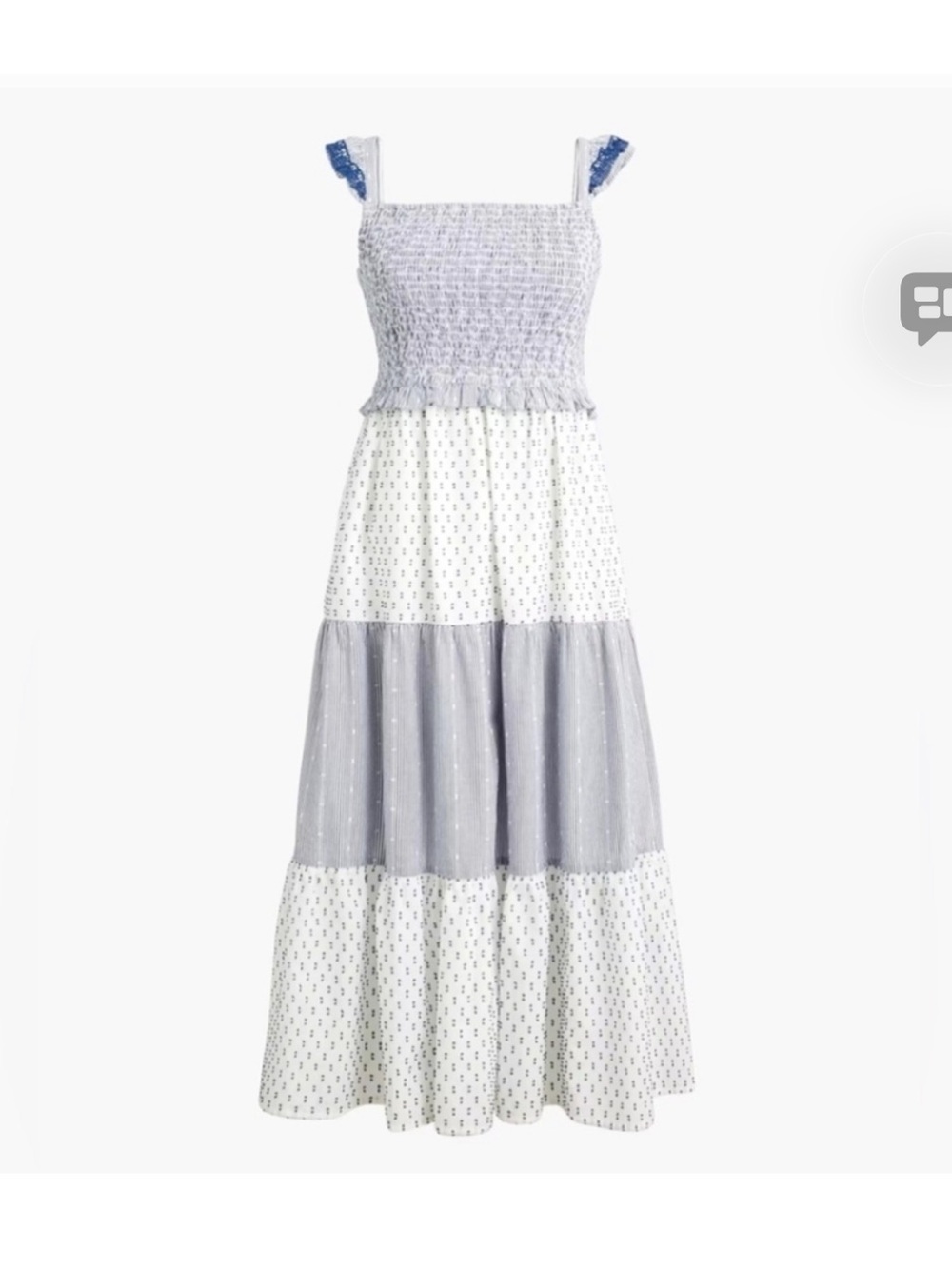 J. Crew Smocked Tiered Midi Dress - Blue & White - XXS